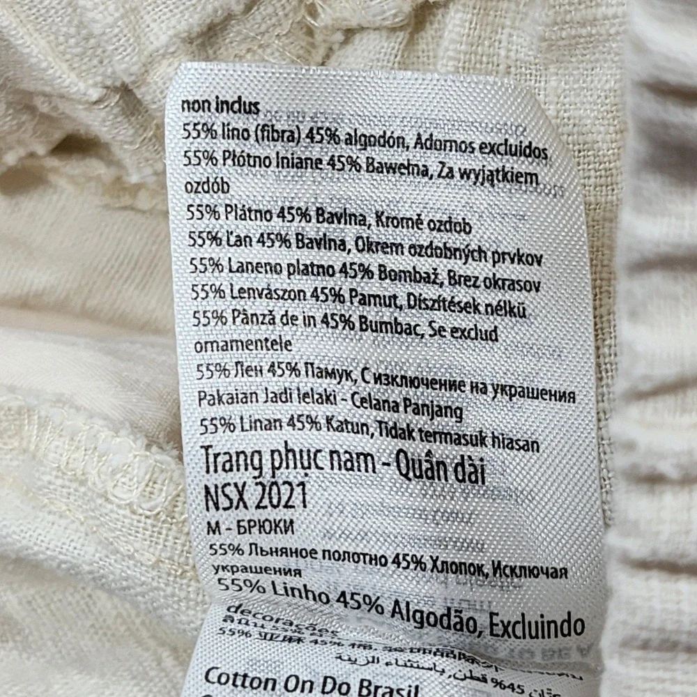 Cotton On Pants Mens S Ivory East Coast Textured Linen Chino Relaxed Summer